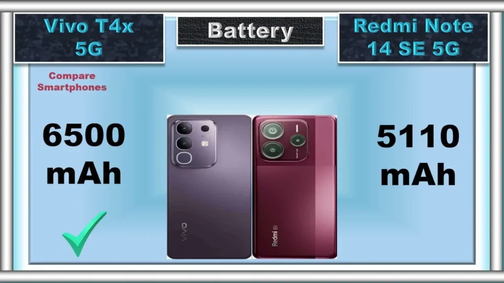 Redmi Note 14 SE vs Vivo T4x 5G – Which Should You Buy? 4 Redmi Note 14 SE vs Vivo T4x 5G Battery and Charging